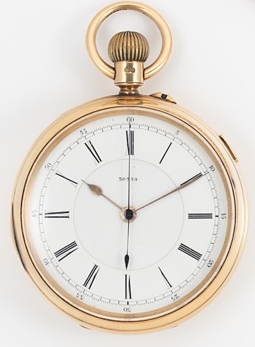 Lot 233 - Unsigned - A Victorian 18ct gold open faced chronograph pocket watch