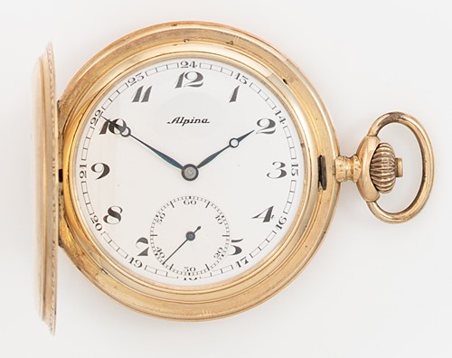 Lot 205 - Alpina - A Swiss 14ct gold hunter pocket watch