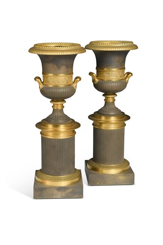Lot 126 - A pair of French Napoleon III bronze and gilt metal mounted, two handled vases
