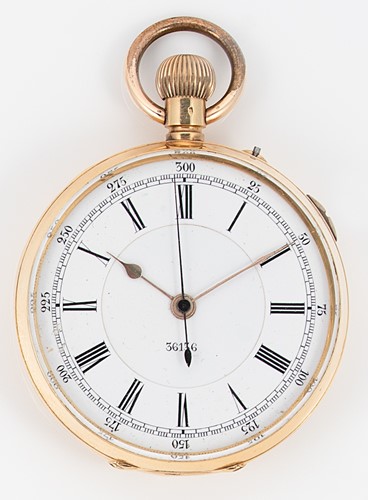Lot 235 - William Greenwood, Leeds - A Swiss 18ct gold open faced chronograph pocket watch
