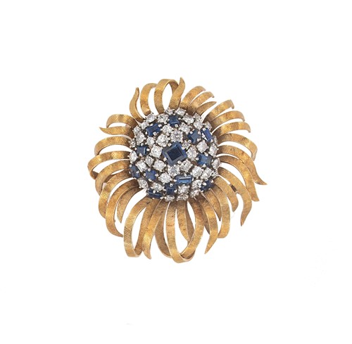 Lot 165 - A sapphire and diamond chrysanthemum brooch