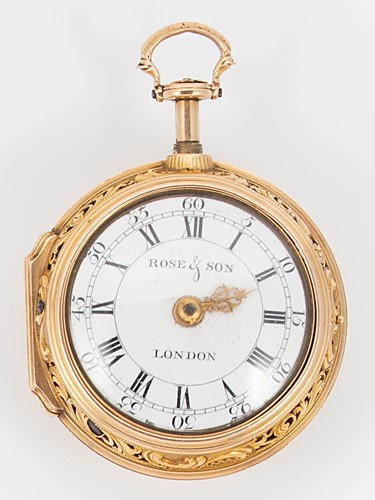 Lot 245 - Rose & Son, London - A mid 18th century gold quarter repeating pair cased pocket watch