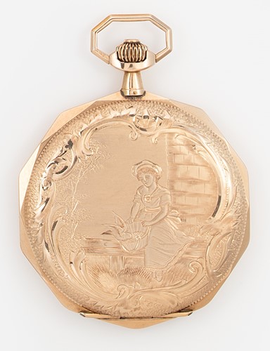 Lot 206 - Unsigned - A Swiss 14ct gold hunter pocket watch