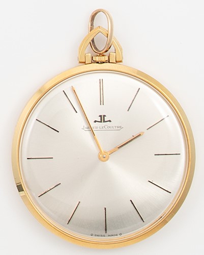 Lot 224 - Jaeger LeCoultre - A Swiss 18ct gold open faced slim dress pocket watch