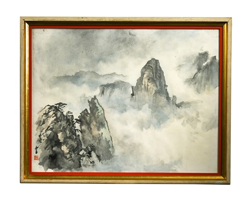Lot 34 - Lo Ming (Chinese 20th century), Huangshan mountains in mist