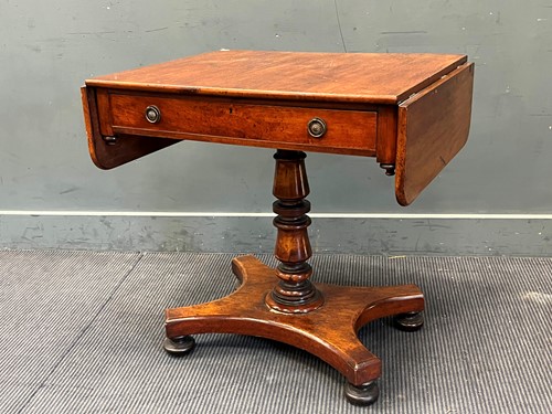 Lot 302 - A mahogany drop flap pedestal table 72 x 73 x...