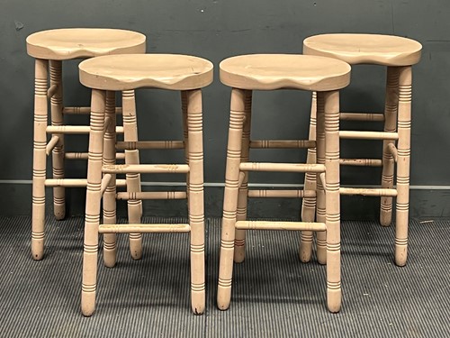 Lot 383 - Four painted bar stools with ring turned legs...
