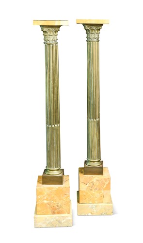 Lot 389 - A pair of brass and marble Corinthian column pedestals, early 20th century