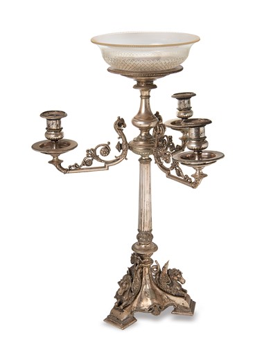Lot 268 - A silver plated three branch candelabra centrepiece