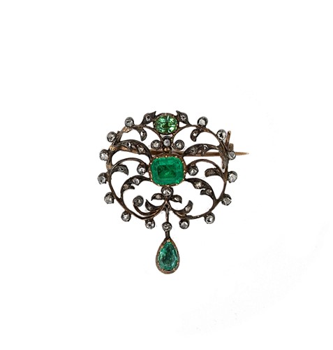 Lot 120 - A 19th century multi green stone and diamond brooch