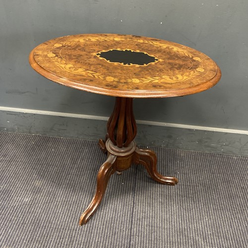 Lot 340 - An Edwardian walnut marquetry oval tripod...