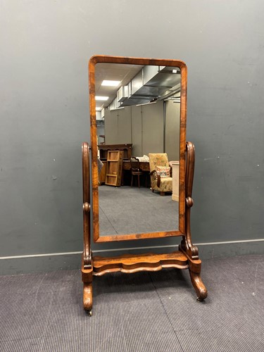 Lot 360 - A Victorian walnut cheval mirror the...