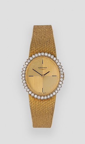 Lot 210 - Longines - A Swiss 18ct gold diamond set wristwatch