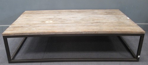 Lot 736 - A modern rectangular wood and black metal...