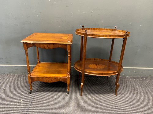Lot 784 - A two-tier oval mahogany and inlaid stand 75 x...