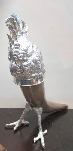 Lot 387 - A 20th century cow horn mounted with silver...