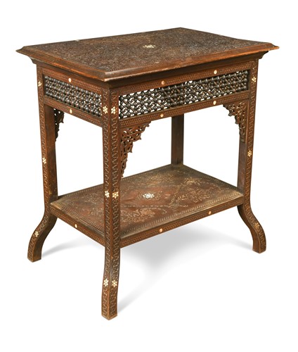 Lot 499 - A Moorish mashrabiya and mother-of-pearl inlaid centre table, late 19th century
