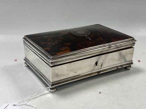Lot 379 - A silver and tortoiseshell jewellery box