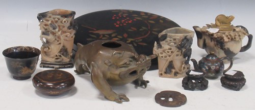 Lot 58 - A Chinese bronze censor as the toad of greed,...