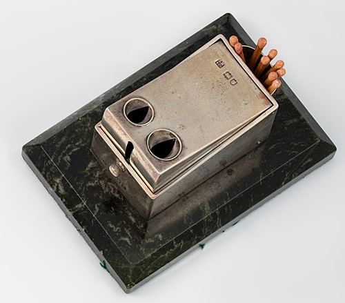 Lot 242 - A Victorian silver tabletop double cigar cutter and match holder, mark of Sampson Mordan & Company