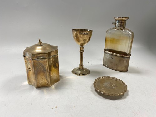 Lot 375 - A silver travelling chalice and paten together...