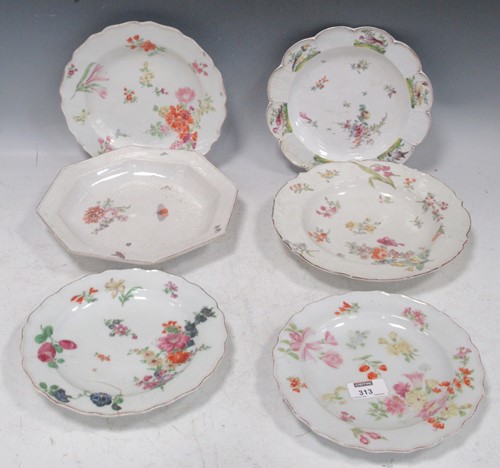 Lot 313 - A group of six Chelsea plates, all with some...