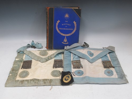 Lot 71 - One old Masonic badge and two aprons; plus two...