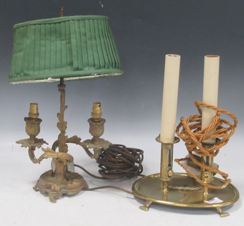 Lot 142 - 19th century two branch brass table lamp set...