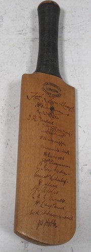 Lot 309 - Miniature signed cricket bat by Jack Hobbs Ltd...