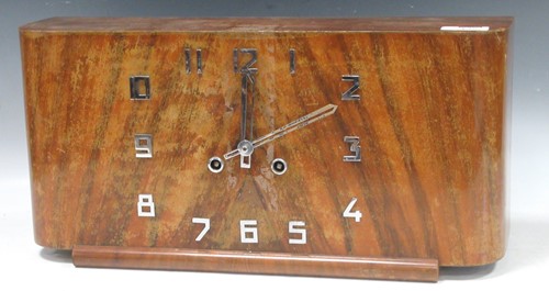 Lot 135 - A walnut Art Deco clock of streamlined D-form,...