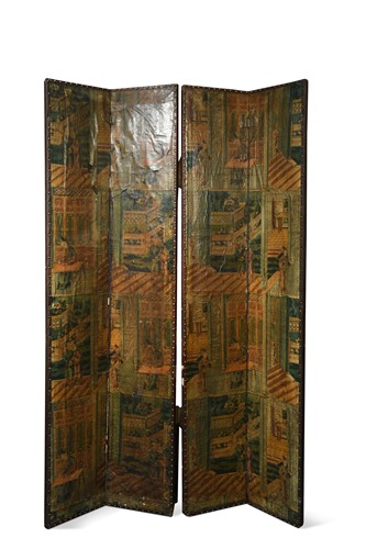 Lot 452 - A four panel folding screen, 19th century