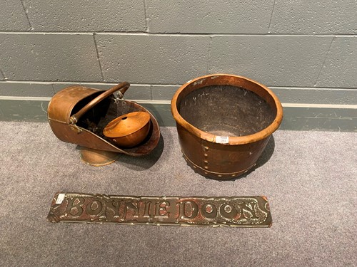 Lot 293 - Group copperwares to include riveted copper...