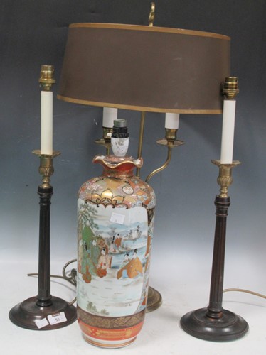 Lot 50 - A modern brass twin branch bouillotte lamp...