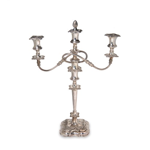 Lot 347 - An Elizabeth II silver three light metamorphic candelabra