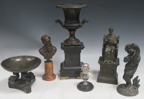 Lot 119 - A bronze Grand Tour model of a tazza, a small...