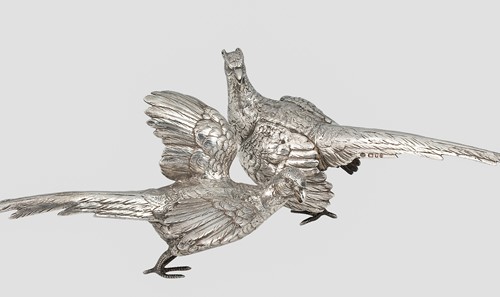 Lot 250 - A brace of 20th century silver table ornaments modelled as pheasants