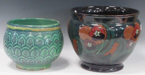Lot 56 - A green and blue glazed pottery jardiniere,...