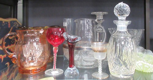 Lot 100 - Mixed glassware to include cut glass vases,...