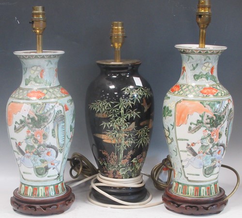 Lot 52 - A pair modern ceramic baluster lamps in...