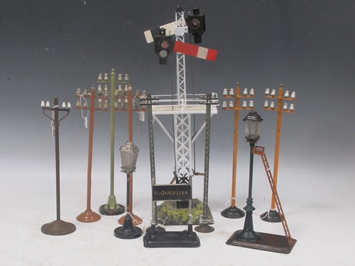Lot 258 - Six vintage model railway telegraph poles,...