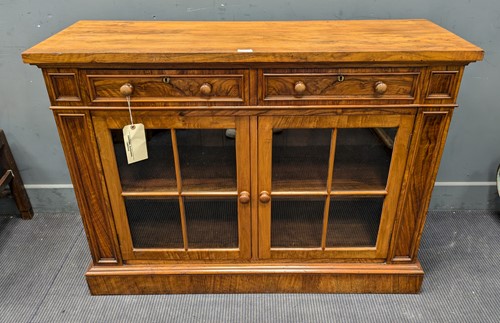 Lot 643 - A Victorian walnut side cabinet, with two...