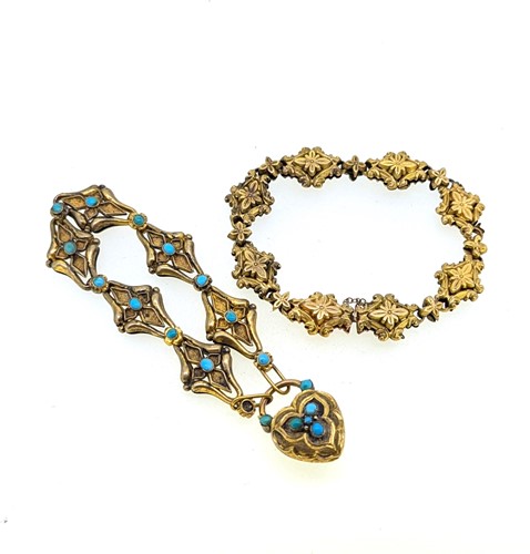 Lot 398 - A turquoise memorial bracelet tested as 9ct...