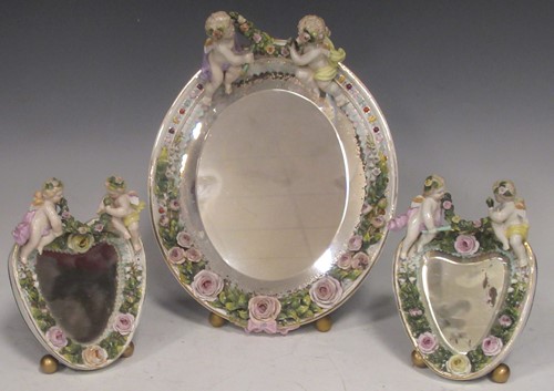 Lot 185 - Three Dresden style easel mirrors, 20th...
