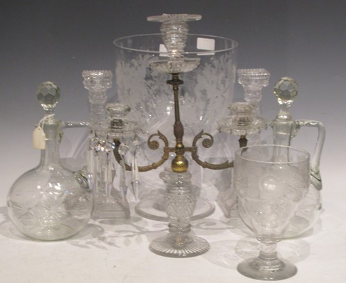 Lot 218 - Various glassware including pair of decanters,...