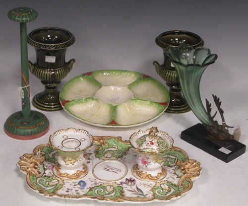 Lot 173 - A pair of green Dartmouth pottery classical...
