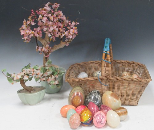 Lot 160 - Two Chinese hardstone bonsai trees in celadon...