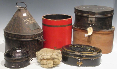 Lot 221 - A red painted and brass bound papier mache...