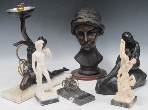 Lot 57 - An art deco style bronzed figural lamp base...