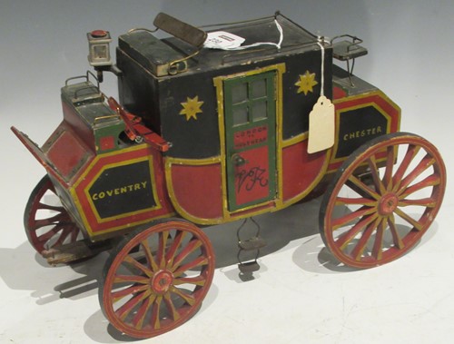 Lot 230 - A wooden model of the London to Holyhead coach...