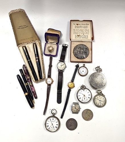 Lot 409 - Two lady's gold watches, a ring stamped 18K, 4...